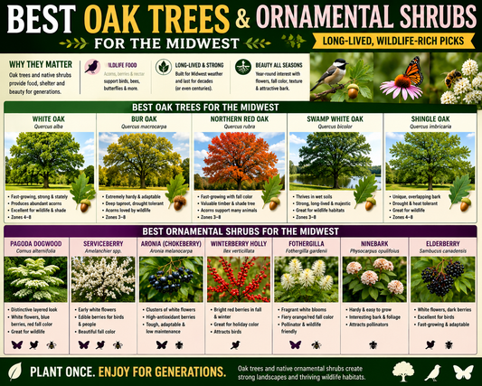 Best Oak Trees & Ornamental Shrubs for the Midwest (Long-Lived, Wildlife-Rich Picks)
