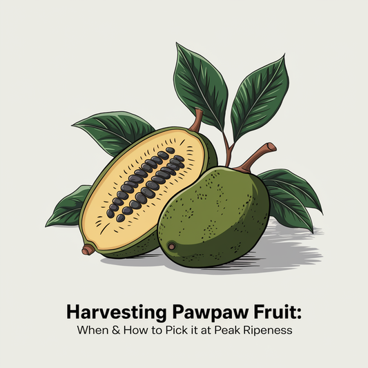 text says: Harvesting Pawpaw Fruit: When & How to Pick It at Peak Ripeness