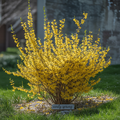 Forsythia shrub in early spring bloom