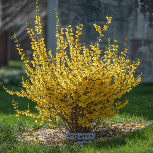 Forsythia shrub in early spring bloom