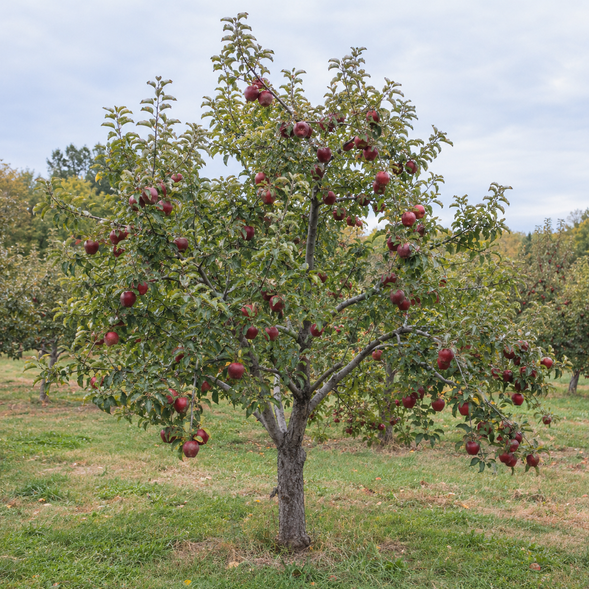 Full-grown Red Delicious Apple Tree in an orchard.