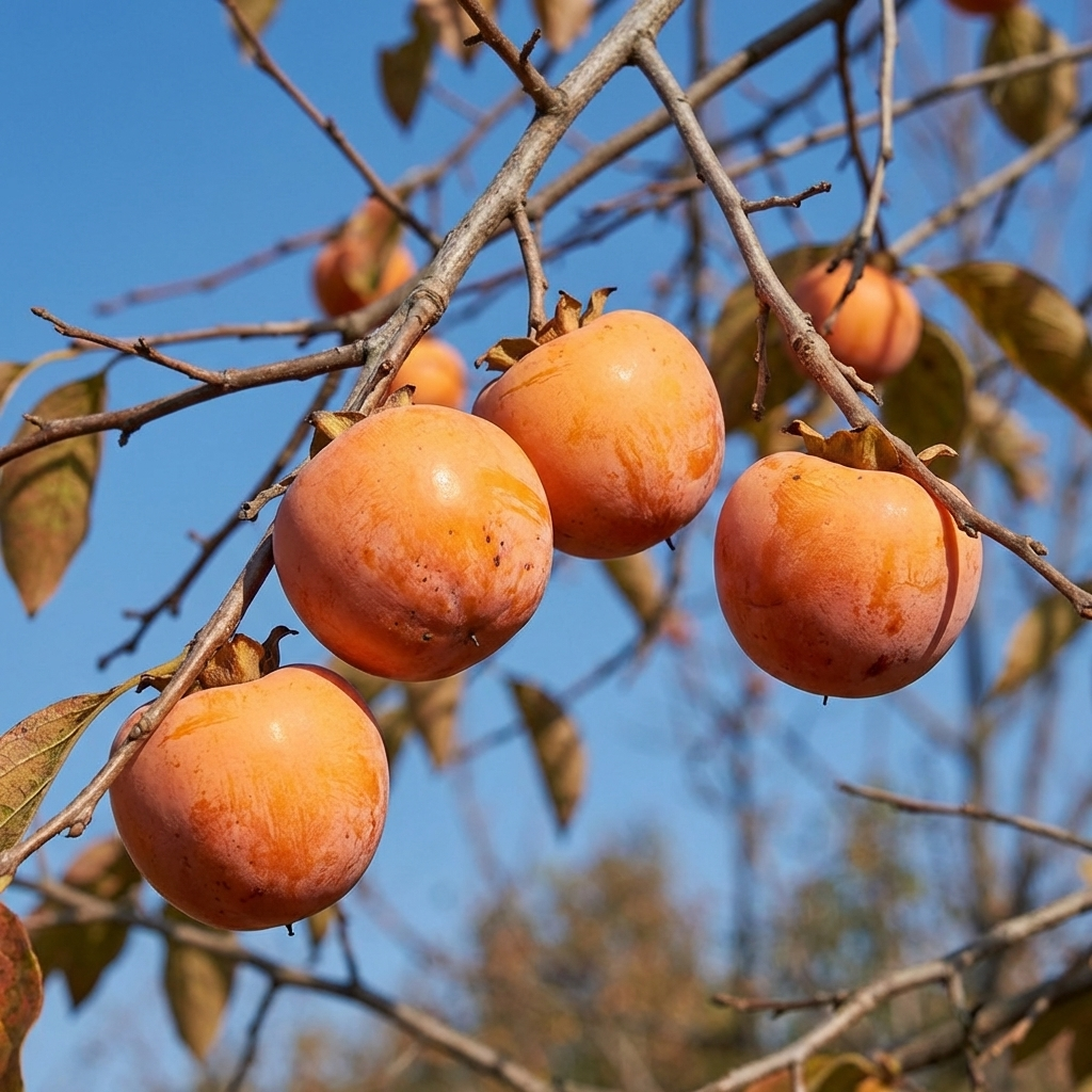 diospyros virginiana native fruit tree growing in yard
