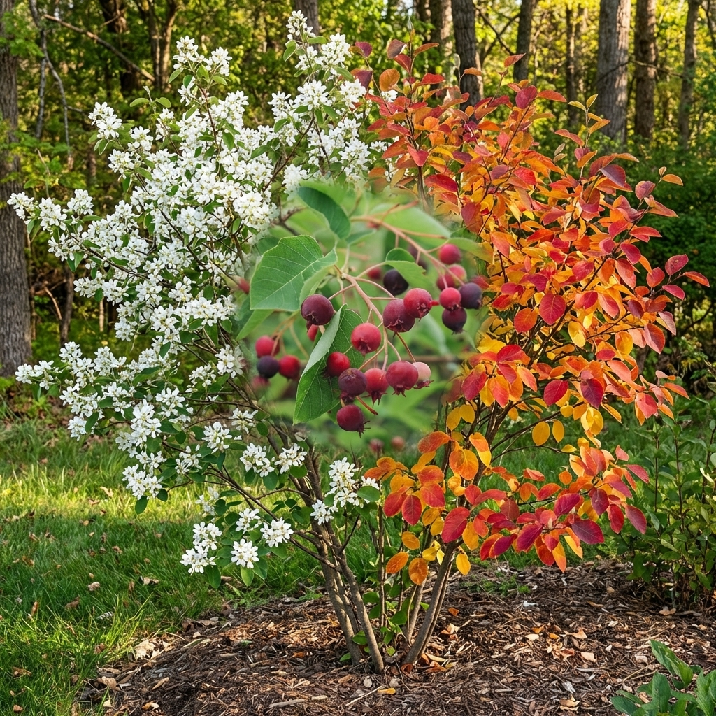 native serviceberry tree planted in backyard landscape
