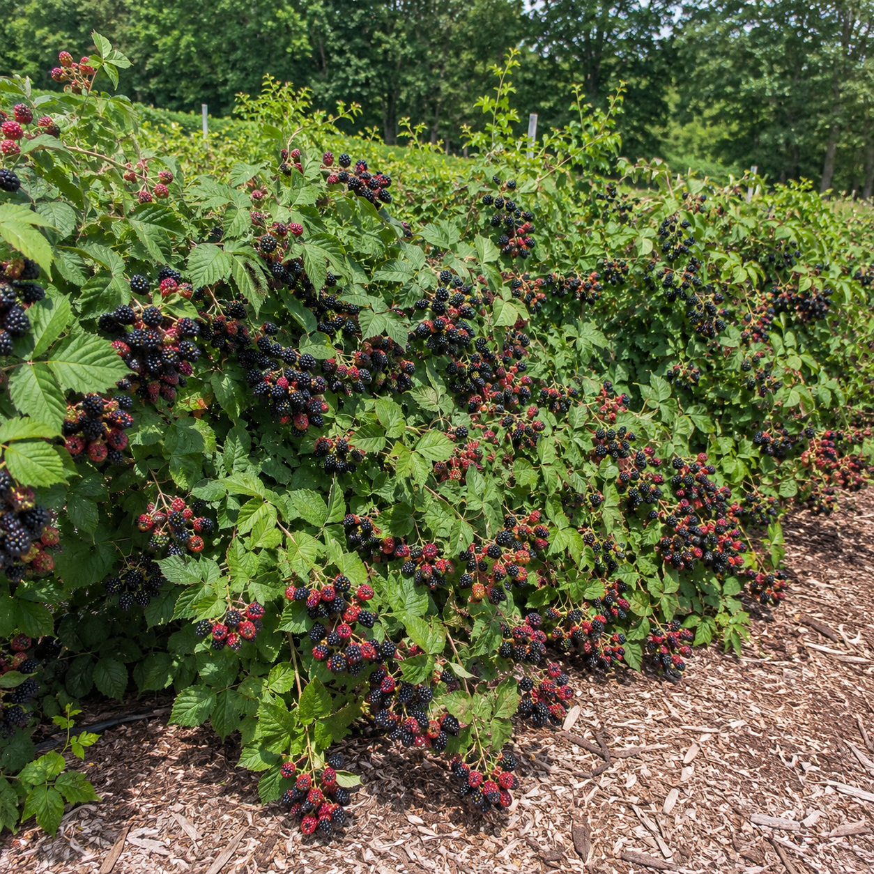 large triple crown blackberry plants in landscape